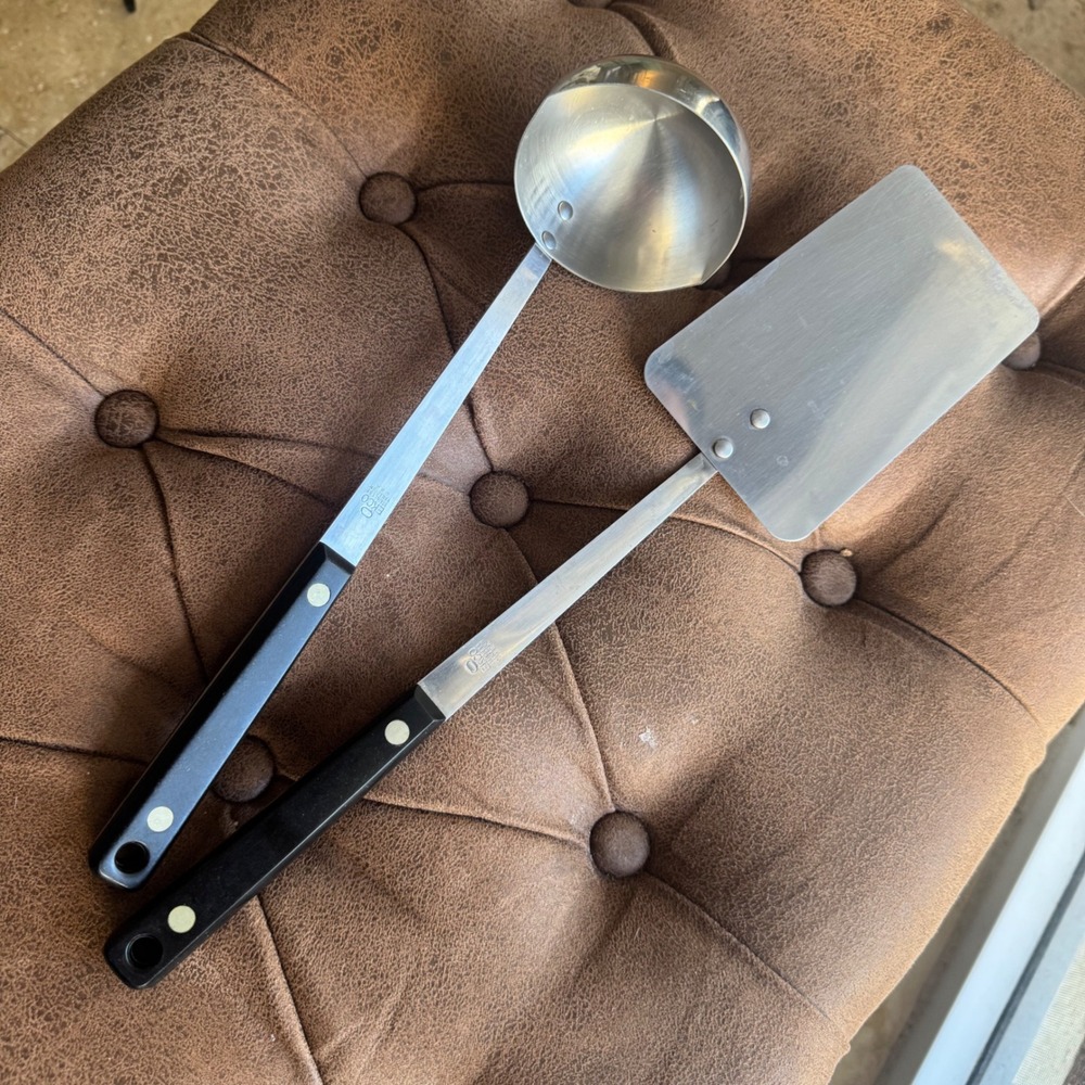 EKCO Stainless Vanadium USA Ladle and Spatula Set Black Handle Kitchen Utensils